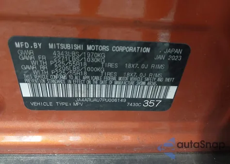 2023 Mitsubishi Outlander Sport 2.0 Le Awc z USA, uszkodzony, nr VIN JA4ARUAU7PU006149